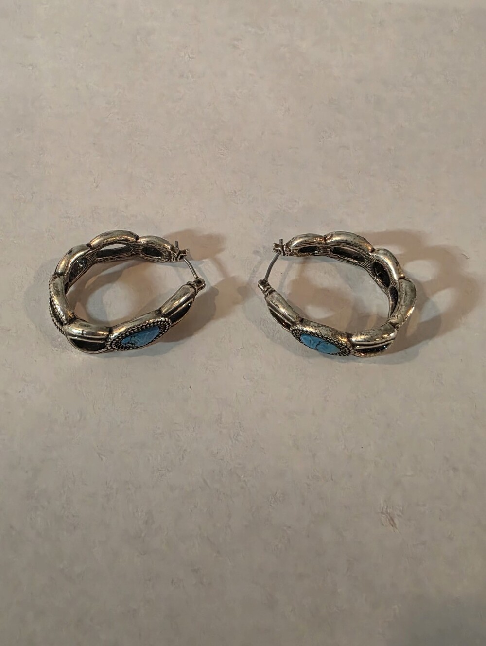 Lia Sophia Vintage Silver Tone Hoop Earrings with Turquoise Accent